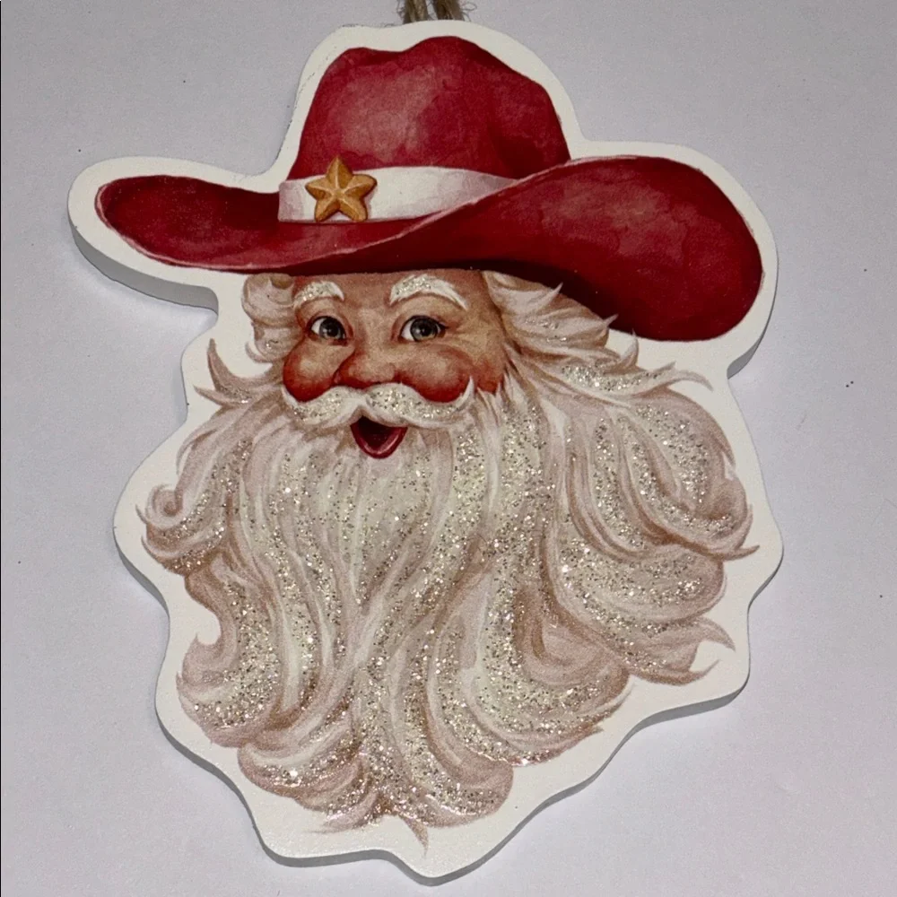 Cowboy Santa Claus Ornaments with Glitter Beard Country Western Santa Ornaments